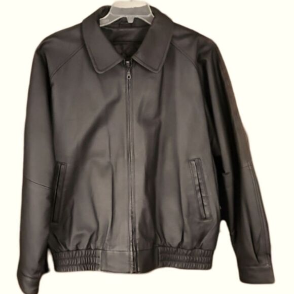 St. John's Bay Men's XL Dark Chocolate Leather Bomber Jacket - Picture 1 of 8